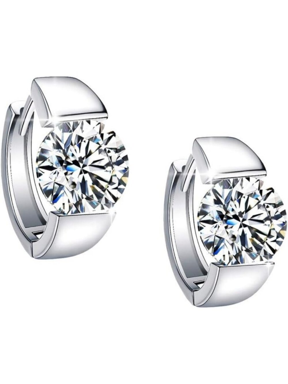 Elegant Sterling Silver Huggie Hoop Earrings with CZ Cubic Zirconia - Perfect